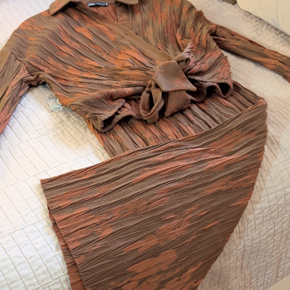 Zara Rust and Chocolate Textured 2 Piece Dress
